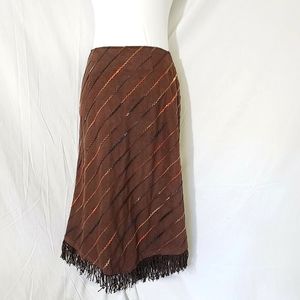 SALE -> Y2K Brown Boho Assymetrical Fringe Suede Skirt